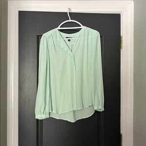 J. Crew Mint Green Scallop Trim Blouse | Size M